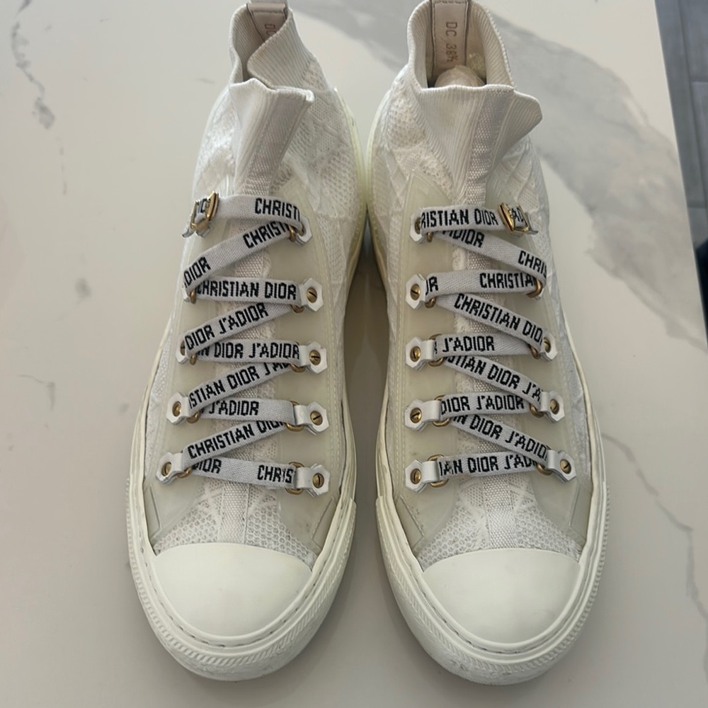 Dior Knit White Sneakers with Logo Laces